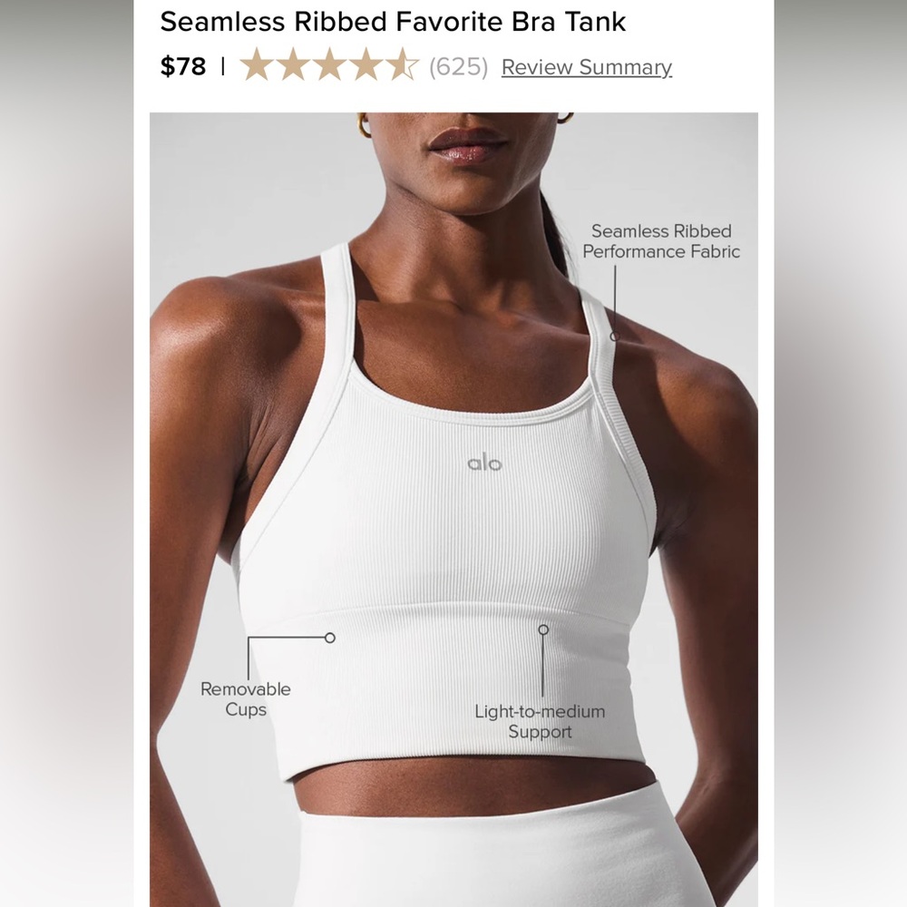 ALO Yoga White Ribbed Tank Top